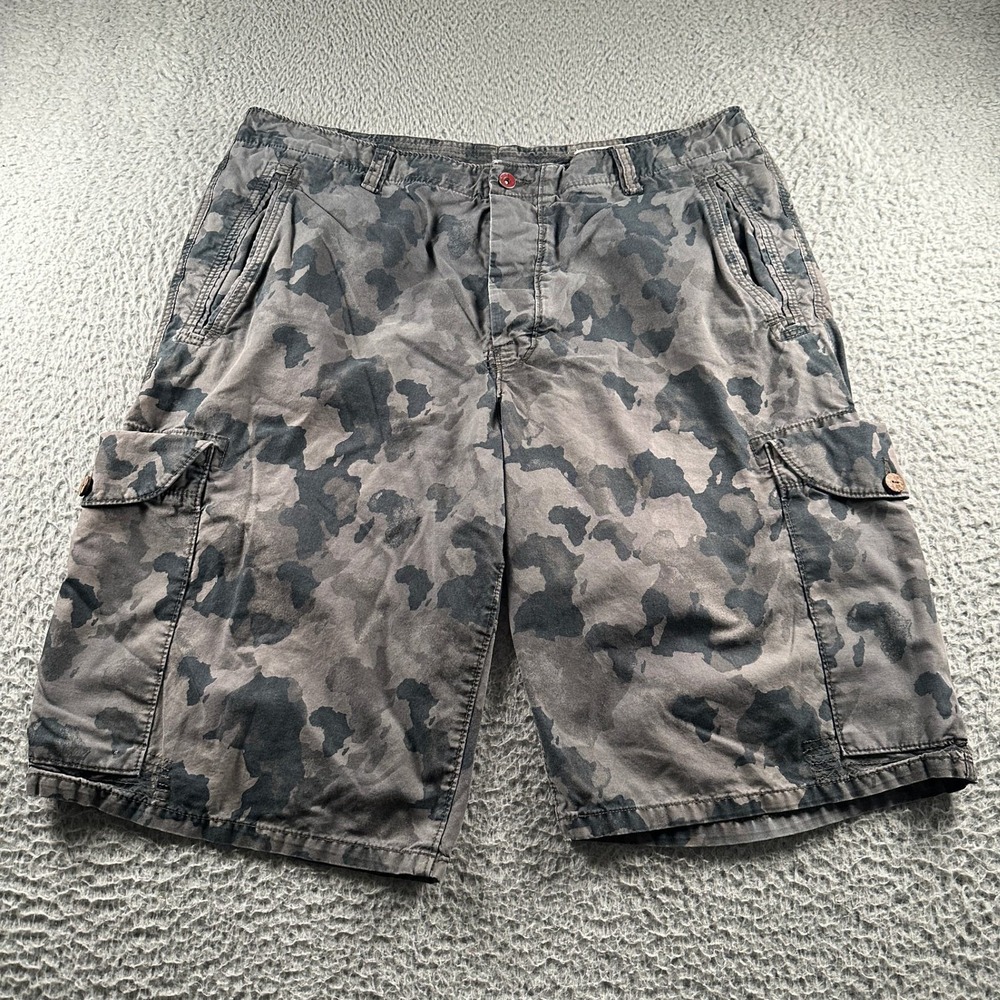 GAP Project Red Cargo Shorts Mens 40 Gray Camo Button Fly 100% Cotton Relaxed